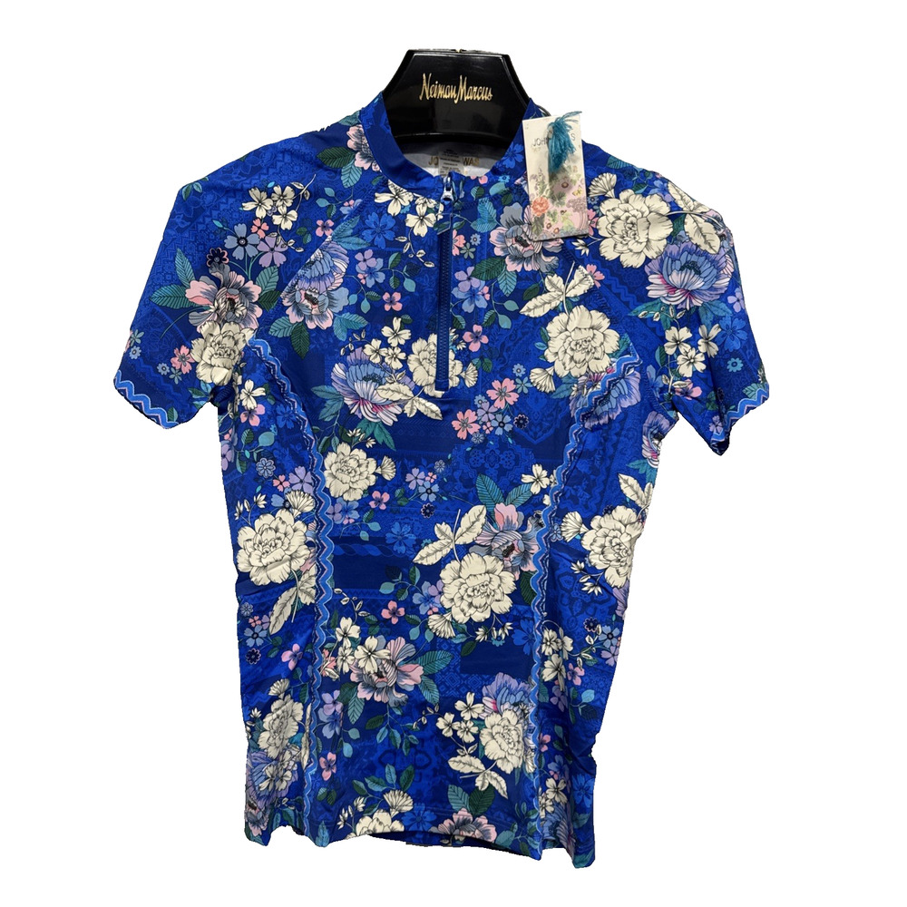 Johnny Was Blue Dove Surf Shirt Size XS Blue Floral Rash Guard Beach Cruise